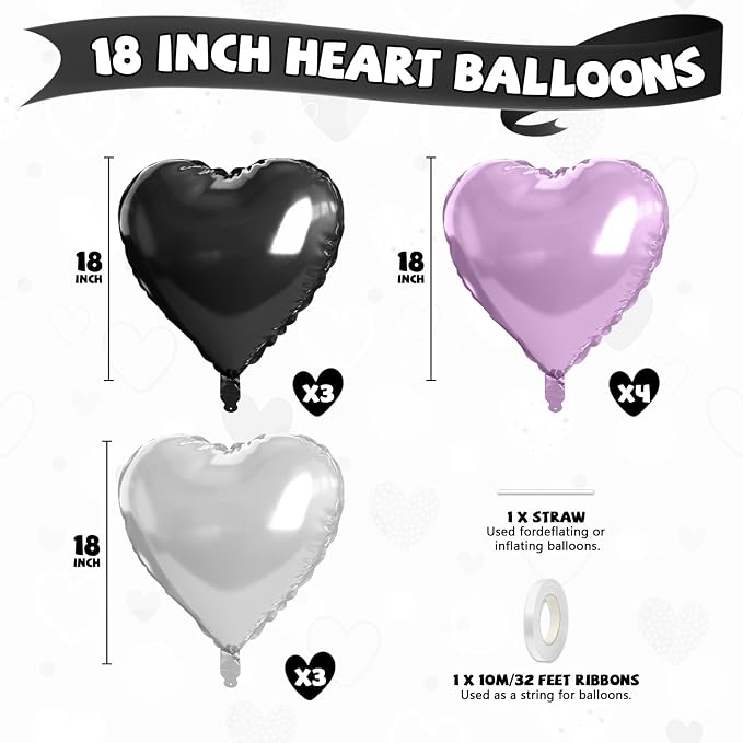 Purple and Black Heart Balloons - Image 2