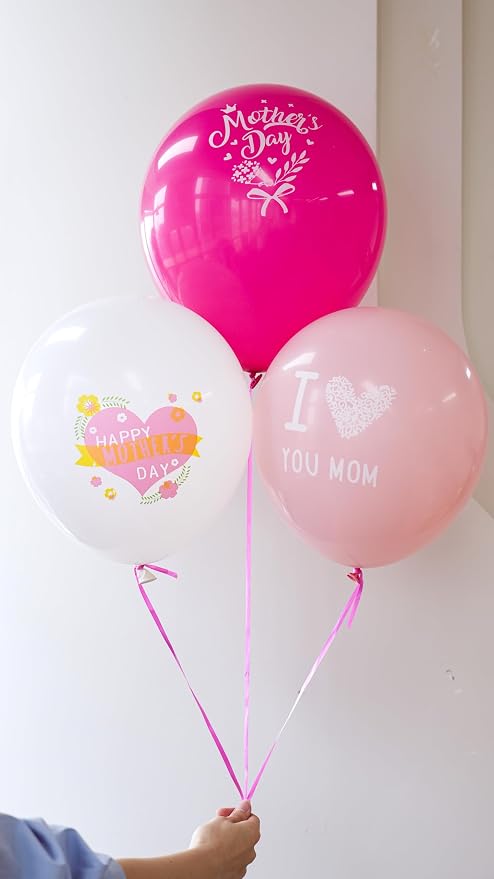 Paready Mother's Day Balloons Set, 12 Inch Helium Light Hot Pink White Latex - Image 4