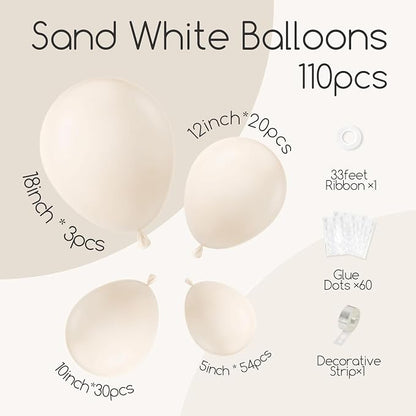 Awenztech 110pcs White Sand Balloon Arch Garland Kit 18 12 10 5 inch | Baby - Image 2