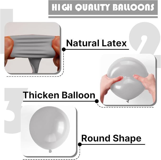 PartyWoo Gray Balloons 50pcs Matte Grey Latex Helium Balloons 12 Inch | Baby - Image 7