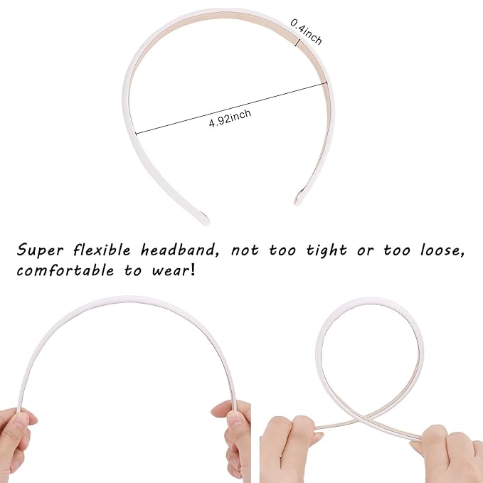 Wecoe White Satin Headbands, 10pcs Non Slip Fashion Hair Bands for Women' Hair - Holiday & DIY Accessories