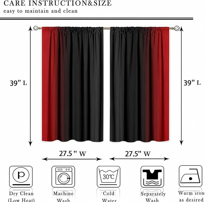 Red and Black Kitchen Curtains 2 Panels - Image 6