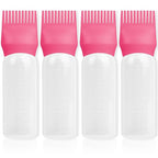 BLAAROOM Root Comb Applicator Bottle 6 Ounce, 4 Pack Hair Oil Applicator Bottle, Hair Dye Bottle Applicator Tools with Hair Oil Dispenser Root Comb Brush for Hair Oiling Applicator - Dark Pink