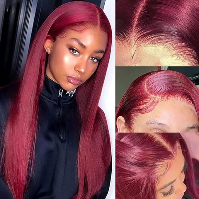 Burgundy 99J Lace Front Wigs Human Hair Pre Plucked Wine Red 13x4 Straight Lace Frontal Wig with Baby Hair for Black Women 150% Density Wig Colored Brazilian Virgin Hair Wig 20 Inch