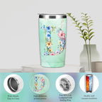 Personalized Gifts Monogrammed Birthday Gifts for Women, Boss Teacher Appreciation Christmas Initial 20 oz Tumbler, Makeup Bag Cup Ballpoint Pens Journal Notebook 6 Set, (Aesthetic Green Flower D)