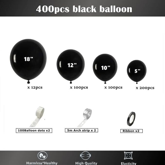 412pcs Black Balloons 18 12 10 5 Inch Black Balloon Garland Arch Kit Different - Image 2