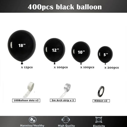 412pcs Black Balloons 18 12 10 5 Inch Black Balloon Garland Arch Kit Different - Image 2