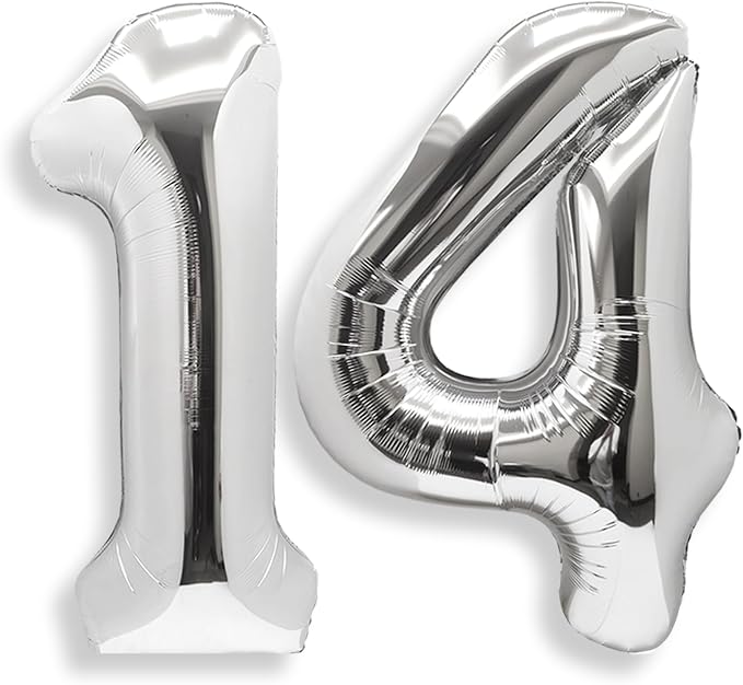 AULE 40 Inch Silver 14 Balloon Number Foil 0-9 Birthday Big Numbers | Birthday by AULE