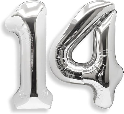 AULE 40 Inch Silver 14 Balloon Number Foil 0-9 Birthday Big Numbers | Birthday by AULE