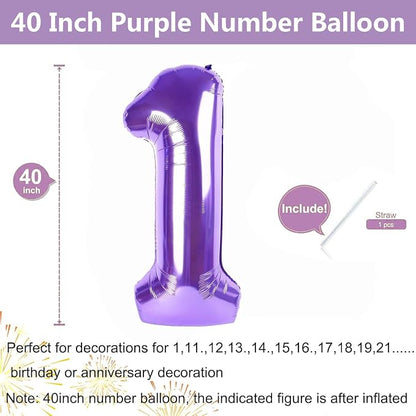 Purple Number Balloons, 40 Inch Purple Balloon 1.1 Helium Balloon 1st Birthday - Image 2