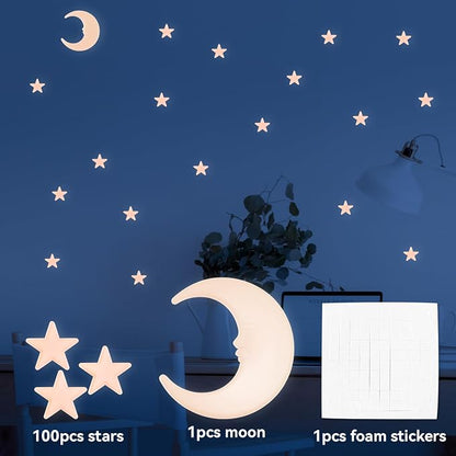 100 Stars and 1 Moon Glow in The Dark Luminous Fluorescent 3D Plastic Glow - Image 3