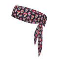 Men's Women Lovely Sports Sweat Band Hair Decor for Sports Workout Spa, Long Boho Style Day Dead Floral Rose Sugar Skull Head Ribbon Headwear