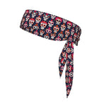 Men's Women Lovely Sports Sweat Band Hair Decor for Sports Workout Spa, Long Boho Style Day Dead Floral Rose Sugar Skull Head Ribbon Headwear