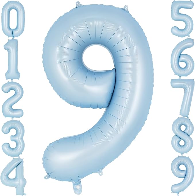 Light Blue Number 9 Balloon, 40 Inch Big Large Foil Number Balloons, Giant by AIQINHU