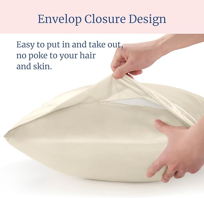 BEDELITE Satin Pillowcase for Hair and Skin, Super Soft and Cooling Similar to Silk Pillow Cases 2 Pack with Envelope Closure, Gift for Women Men(20"x36" King Size, Beige)