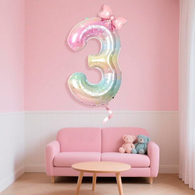 Number 3 40 Inch Rainbow Star Gradient Giant Number Balloon & Mini Bow Balloon - Image 3