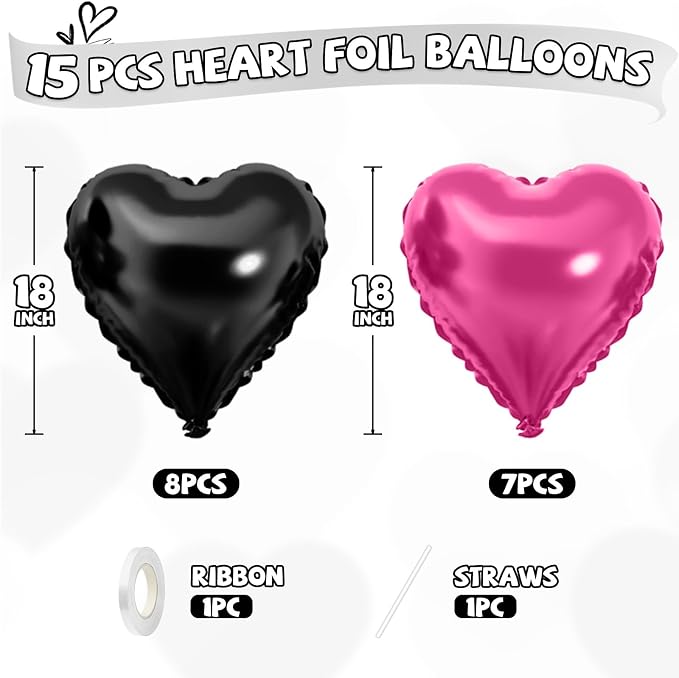 Hot Pink Black Heart Balloons - Image 2