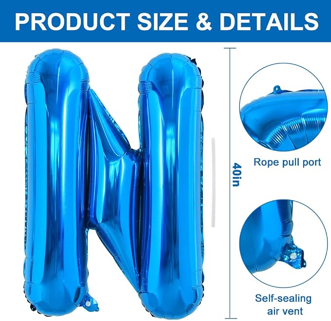 TONIFUL 40 Inch Large Blue Letter N Foil Balloons Alphabet Balloons | Giant - Image 2