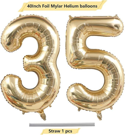 Light Gold Number 35 Balloon 40in White Gold 35 Foil Mylar Digital Balloon | - Image 4