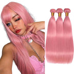 Pink Bundles Human Hair Pink Straight Bundles 22 24 26 Inch Niegmeag Peruvian Virgin Remy Hair Extensions Double Weft Soft and Skily Pink Bundle