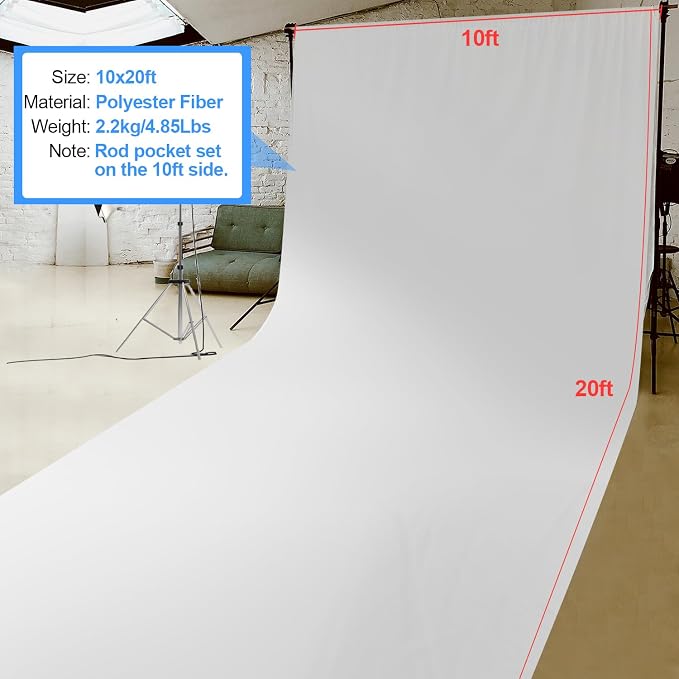HEMMOTOP White Photo Backdrop, 10x20 ft Large Photography Screen Backdrops | - Image 8