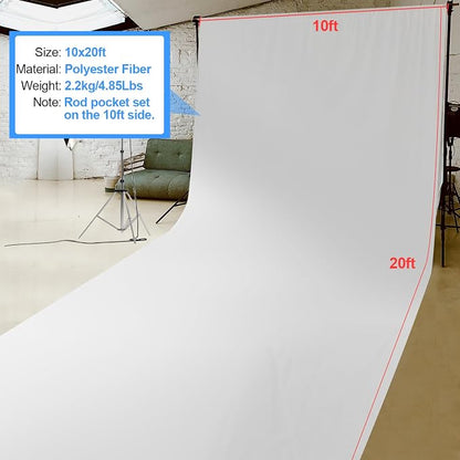 HEMMOTOP White Photo Backdrop, 10x20 ft Large Photography Screen Backdrops | - Image 8