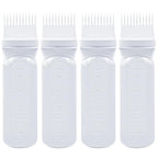 ELANE 4 Pcs Root Comb Applicator Bottle 6oz,Hair Oil Applicator Bottle for Hair,Oil Comb Applicator Hair Bottle Applicator for Hair Dye Shampoos Hair Salons Camping Traveling(White)