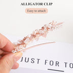 Floral Crystal Pearl Alligator Hair Clip and Rhinestone Bobby Pins, Elegant Hair Accessories for Bridal Women in Wedding or Prom, Set of 3 (Silver)