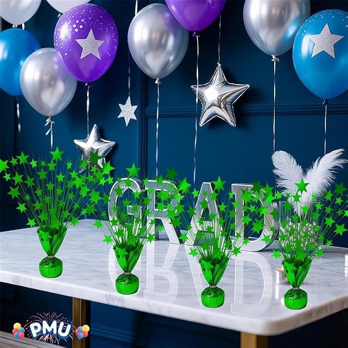 PMU 12 Pack Bursting Star Metallic Foil Spray Centerpiece- Green Balloon Weights - Image 6
