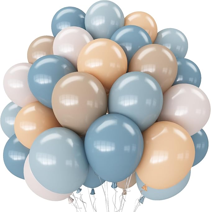 Dusty Blue Neutral Balloons, 12Inch Retro Blue Boho Apricot Latex Balloons by TAOYE