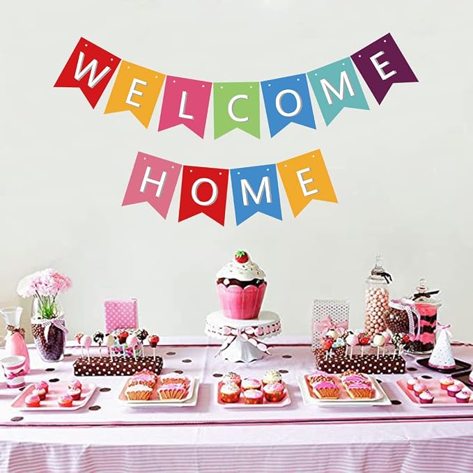 Pre Strung Welcome Home Banner, Colorful Paper Welcome Home Sign Decoration - Image 7