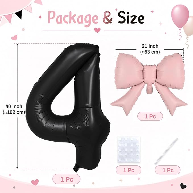 40 Inch Black Number 4 Balloon - Image 2