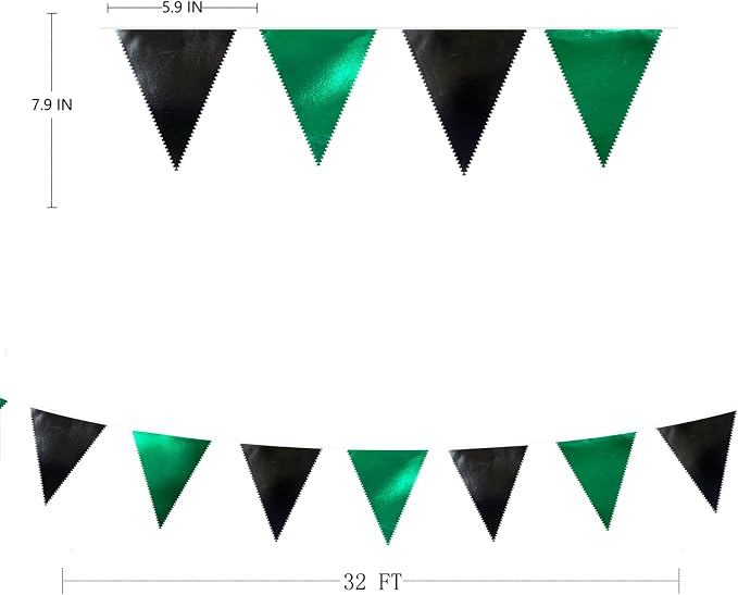 Black Green Party Decorations Metallic Fabric Triangle Pennant Banner Flag - Image 2
