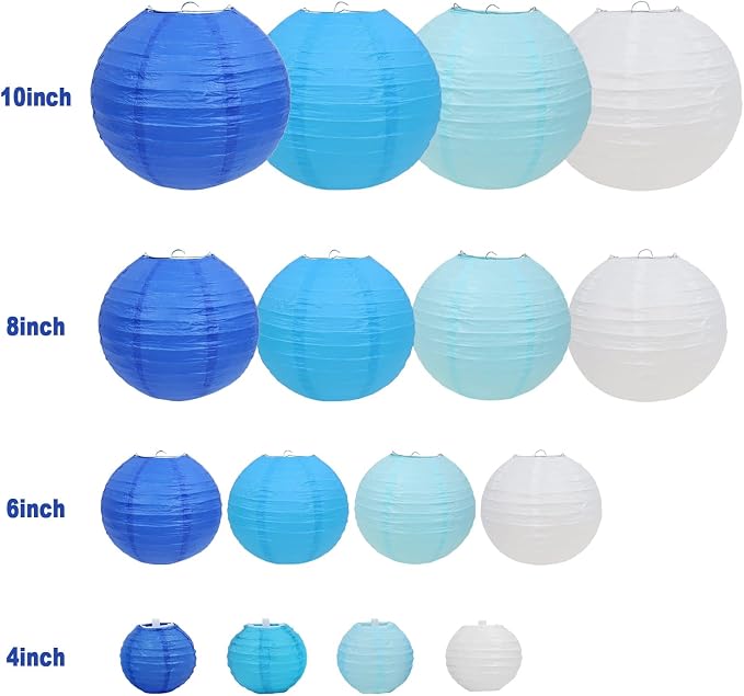 LURICO 16 Pcs Blue/White Paper Lanterns - Image 4