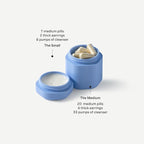 Cadence Travel Containers - Daily Routine Capsule Set - Magnetic Containers with Lids,4 Flex Mediums (1.32oz) & 3 Flex Smalls (0.56oz) - Shampoo, Conditioner, Body Wash, Pills, & More - Sand