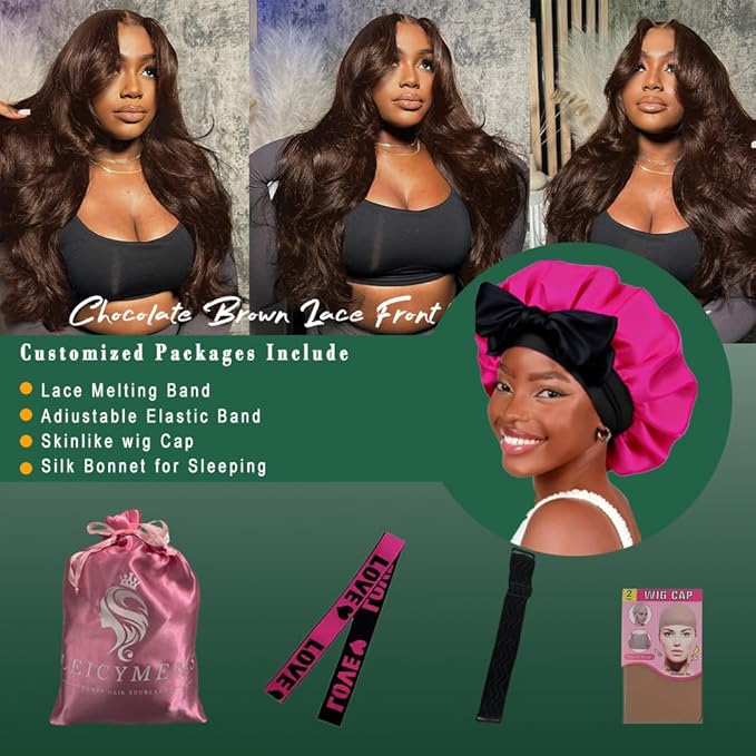Chocolate Brown 13x6 HD Lace Front Wigs Human Hair Body Wave Wig Lace Frontal Pre Plucked New Trend M Hairline Lace Frontal 200% Density Colored Brown Wigs Human Hair For Women 26 Inch