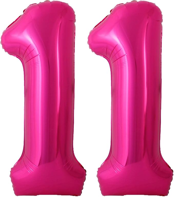 Hot Pink 11 Number Balloons, 40 Inch Giant Number 11 Balloons Foil Mylar Helium by Lovoir