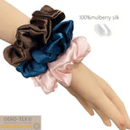 Suncdelv Silk,100% Silk Scrunchies for Hair,22 Momme Hair Ties for Anti-Crease & Breakage,Natural Women Hair Accessories，Fashion Hairbands 3PCS（Pink, gemstone, brown）