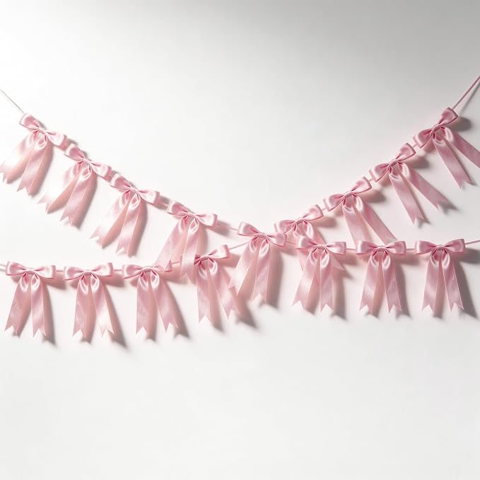 2 Strings Pink Bow Garland Banner Decorations - Image 9