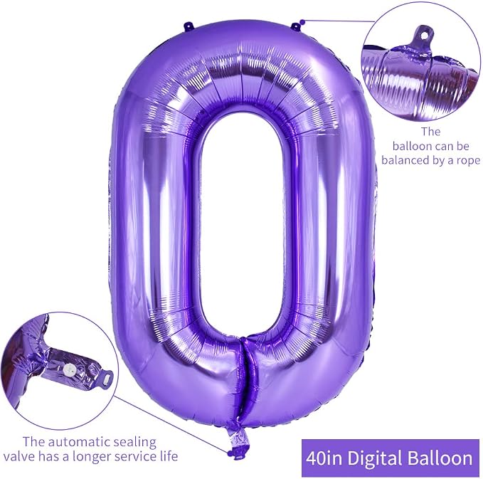 TONIFUL 40 Inch Purple Large Numbers Balloon 0-9 Birthday Party Decor, Foil - Image 2