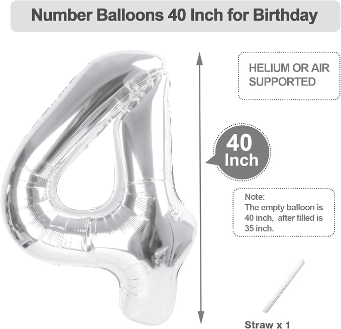 Number Balloons 40 Inch Silver 3 Balloon - Image 5