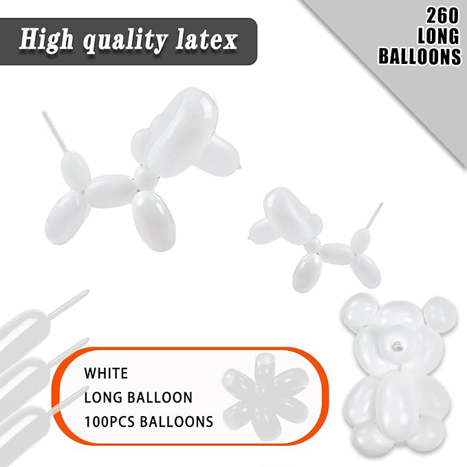 White 260 Long Balloons 100 Pack White Modeling Long Magic Balloons Thickening - Image 2