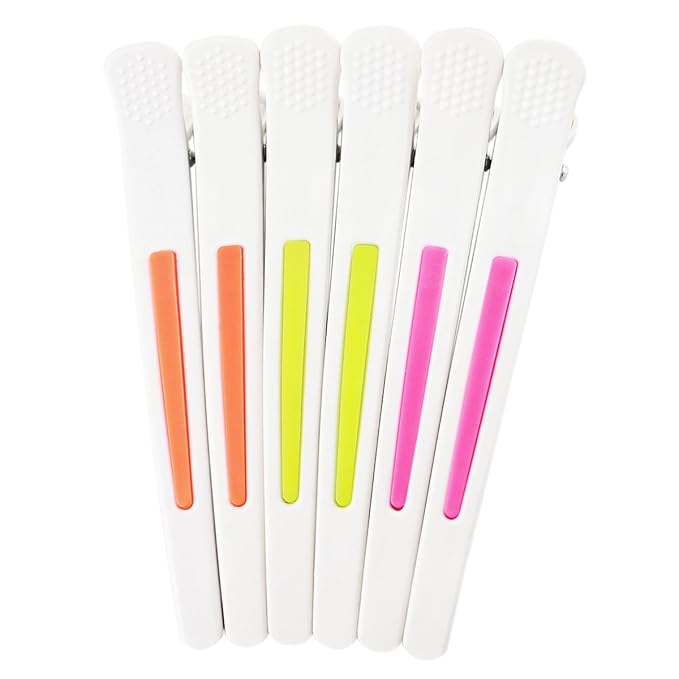 6Pcs/set Pinup Plastic Duck Bill Hair Clips for Sectioning Hair - Professional Non Slip Silicone band Clips Salon DIY Accessories Hairpins Hairgrip for Women (White-Multicolor)