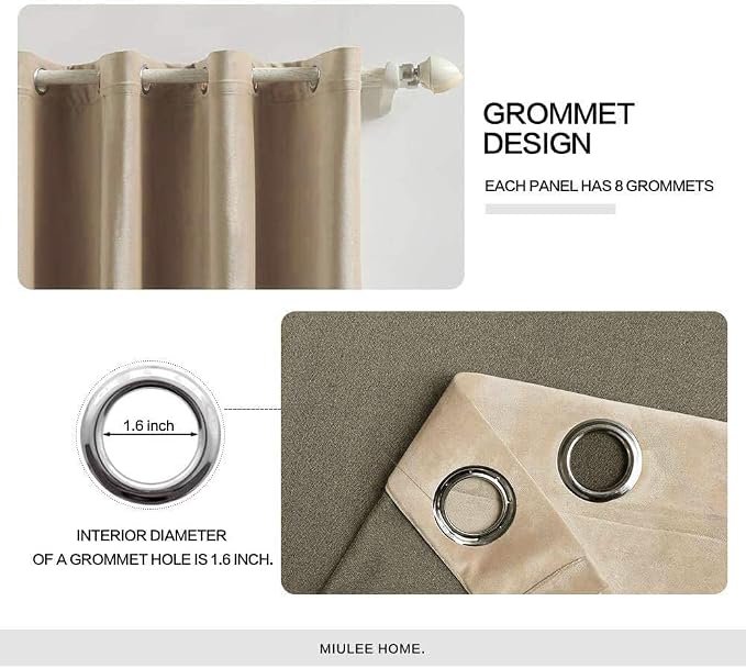 MIULEE Velvet Curtains Camel Beige 52 x 108 Inch Length Set of 2 | Extra Long - Image 2