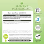 Aloderma 99% Organic Aloe Vera Gel Made within 12 Hours of Harvest - Lightweight, Non-Sticky Aloe Gel for Face Body, Hair, & Scalp, After Sun Relief, Natural, Soothing Hydrating Aloe Gel, 10.6oz
