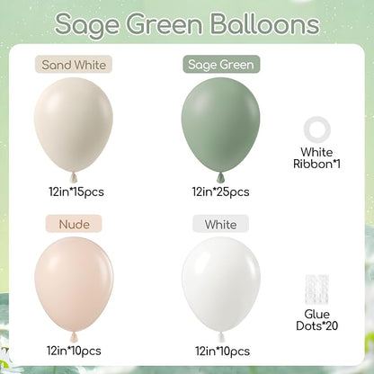 60pcs 12inch Sage Green Balloons - Image 2