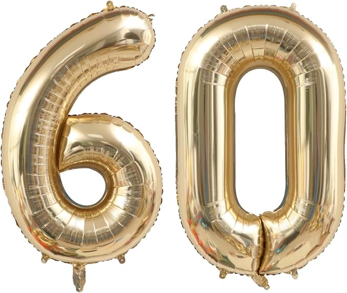 Light Gold 60 Number Balloons 40 Inch White Gold Giant 60 Foil Mylar Helium | by ANGEL+Q+HOUSE