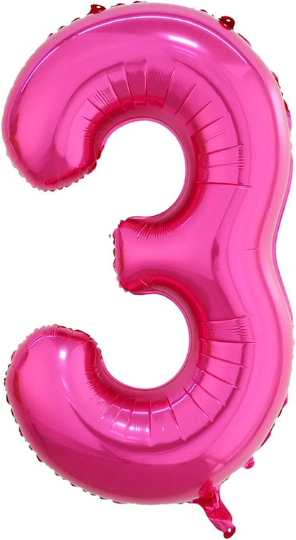 40 Inch Hot Pink Number 3 Balloon, Giant Number Balloons, Birthday Decor | by Unknown