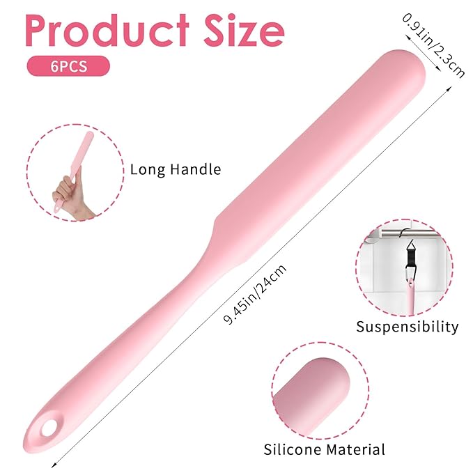 6PCS Silicone Wax Applicator Sticks, Pink Reusable Hard Wax Spurtle Spatula Non-stick Stirring Wand Hair Removal Sticks Applicator Spatula for Home Salon Body Use