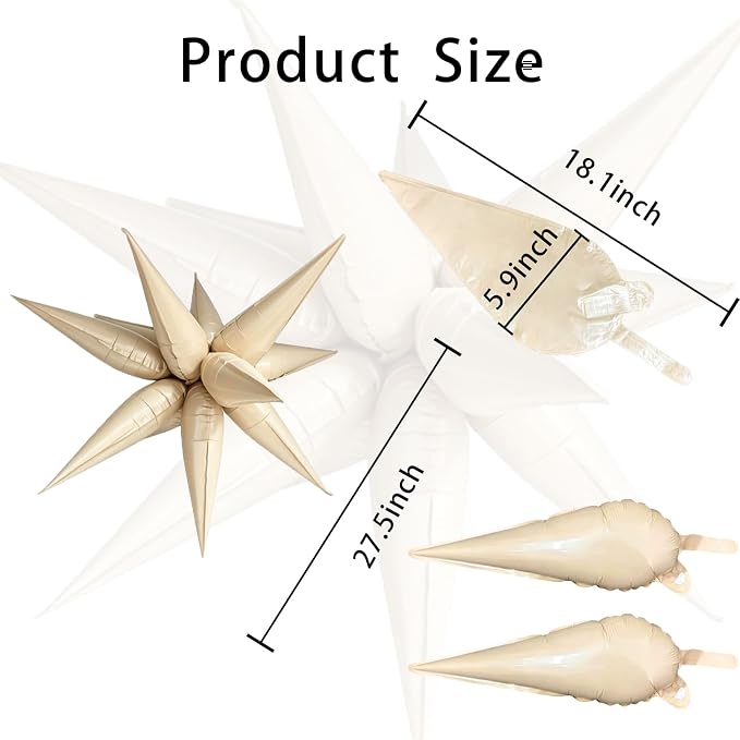 Cream Star Balloons Foil 60Pcs Mylar Spike Balloons Neutral Baby Shower - Image 7